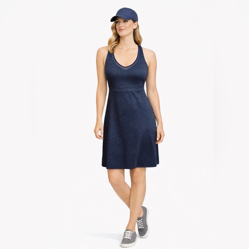 MONDETTA Dress Size Medium Blue Racerback Built in Bra with Inserts Nice Pattern - Picture 2 of 13
